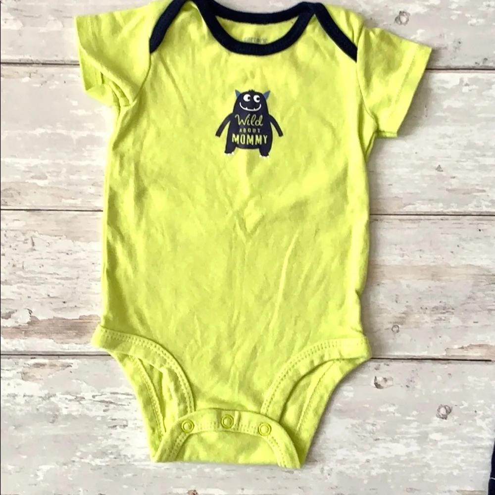 Carters 3m Baby Boy Green Onesie Navy Blue Shorts Summer Outfit Monster